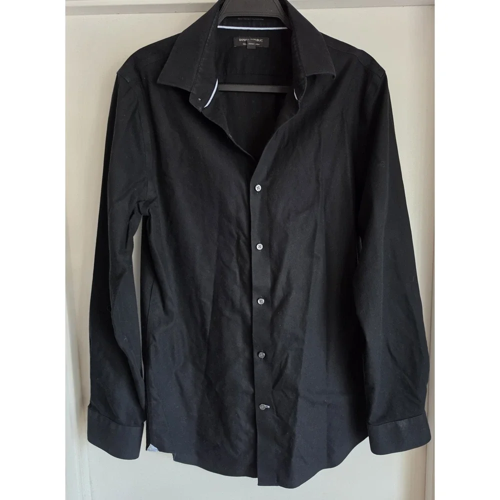 Banana Republic Men M Black Cotton Long Sleeve Button-Up Shirt Classic